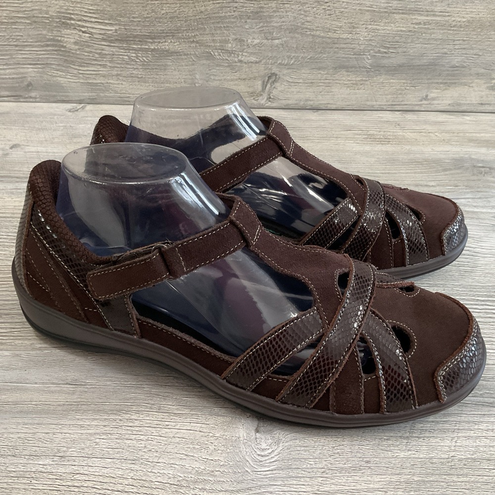 Orthofeet 860 Women Brown Suede Snakeskin Mary Jane Fisherman Shoes Size 10.5 B